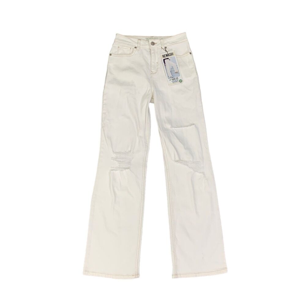 Rewash Brand Jeans Womens 1/25 White Denim Wide Leg Super High Rise Distressed